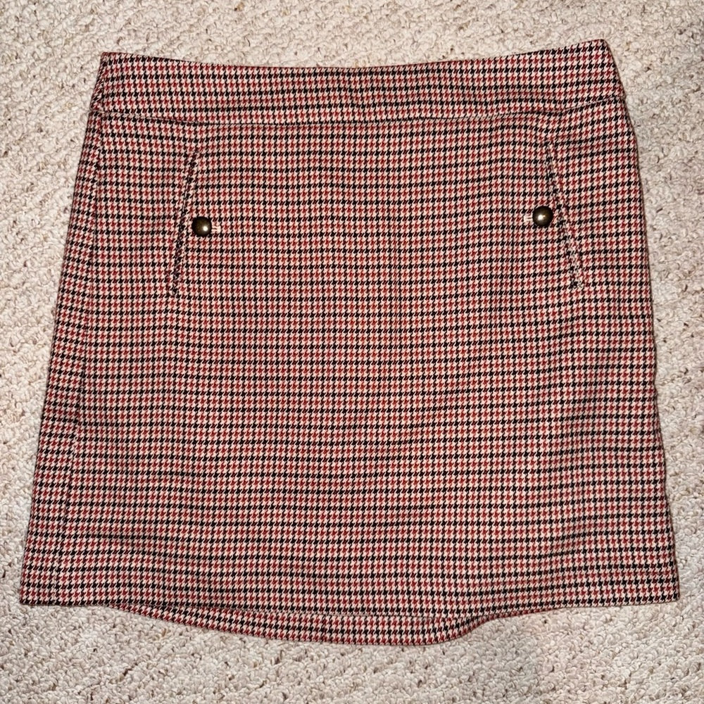 LOFT Red and Black Houndstooth Mini Skirt